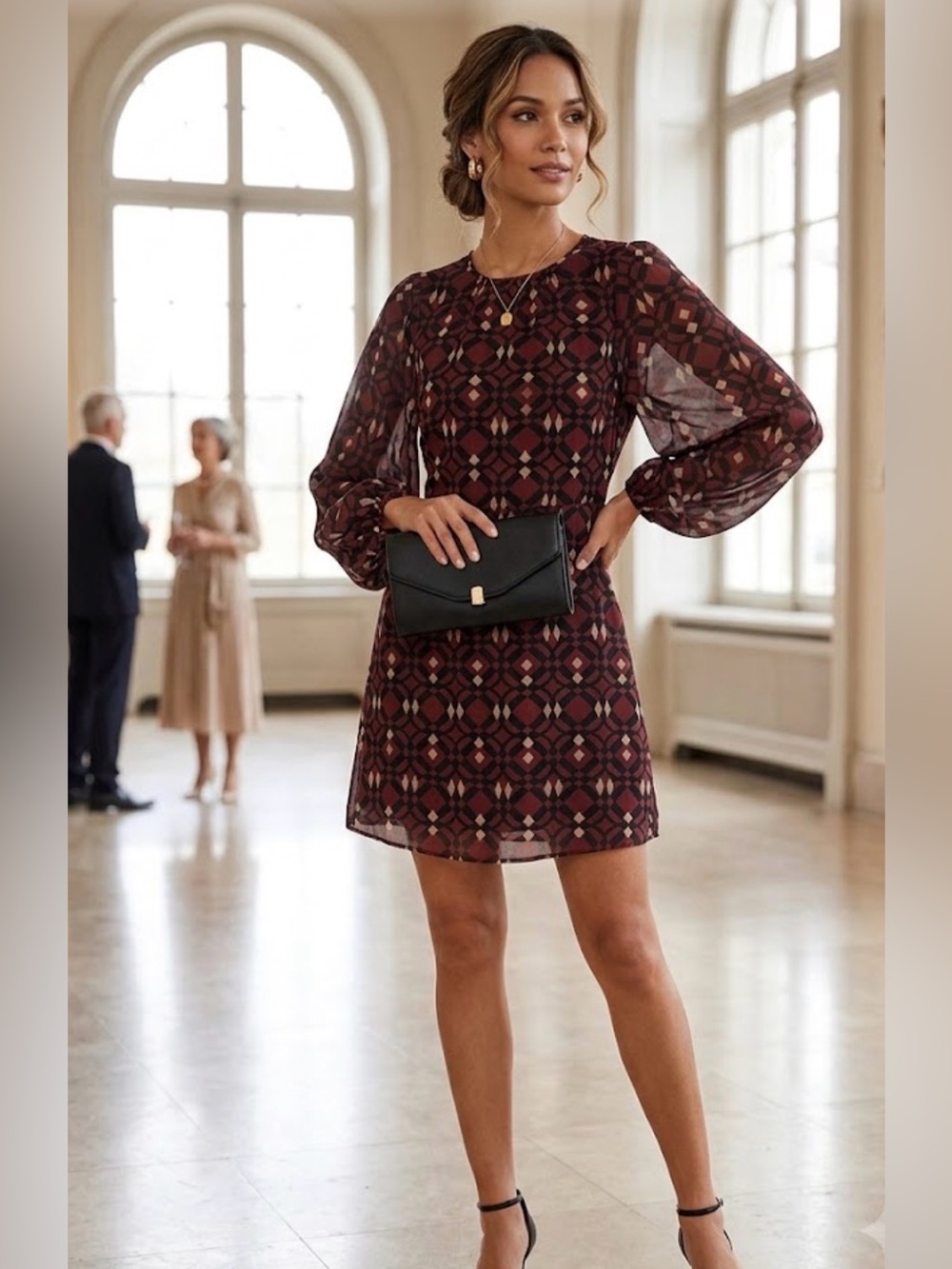 Zara Burgundy Geometric Mini Dress